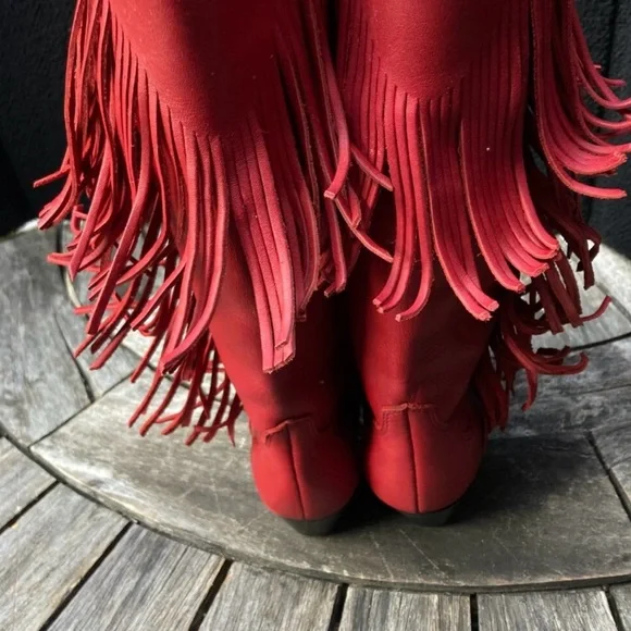 OAK TREE FARMS Red fringe western cowboy boots. Size 5. - Picture 3 of 7